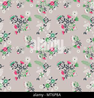 Motif floral illustration parfaite de style rétro. Feuilles et fleurs sauvages décoration vintage. Vecteur EPS10. Illustration de Vecteur