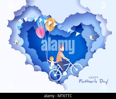Carte fête des pères heureux. Modèle de coupe de papier. Illustration de Vecteur
