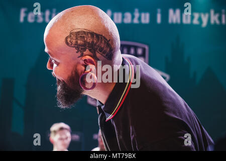 Wroclaw, Pologne. 26 mai, 2018. Festival Tattoo polonais. 300 exposants ont participé au festival. Pendant 4 jours, 4 000 personnes sont passées à travers. Credit : Krzysztof Zatycki/Pacific Press/Alamy Live News Banque D'Images