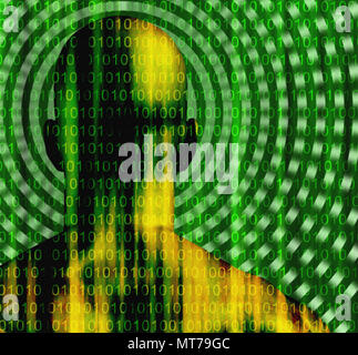 Surreal art numérique homme bien bâti avec un code binaire sur une peau. Banque D'Images