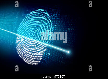 Scan de sécurité et d'authentification de cybersécurité comme une reconnaissance de la biométrie et la technologie d'accès à un concept 3D illustration style. Banque D'Images