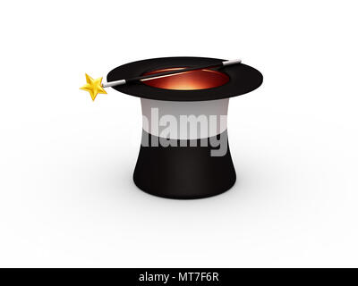 Chapeau magique et isolé de la baguette magique Banque D'Images