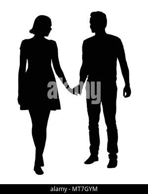 Un couple de jeunes gens - man and woman holding hands, vecteur isolé sur fond blanc Illustration de Vecteur