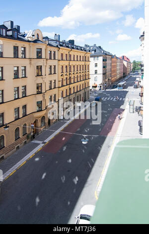 STOCKHOLM, Suède - le 21 août 2017 : Vue de bâtiments résidentiels et de Upplandsgatan années 1920, années 1930, 1940, années vingt, trente et quarante à Va Banque D'Images