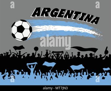 Les couleurs du drapeau de l'Argentine avec un ballon de football et supporters argentins de silhouettes. Tous les objets, les coups de pinceau et les silhouettes sont dans différentes couches Illustration de Vecteur