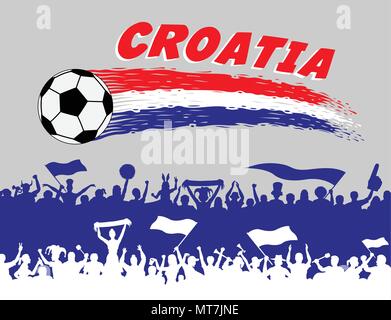 Les couleurs du drapeau de la Croatie avec ballon de soccer et partisans croates de silhouettes. Tous les objets, les coups de pinceau et les silhouettes sont dans des couches différentes et t Illustration de Vecteur
