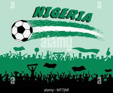 Les couleurs du drapeau du Nigéria avec ballon de soccer et partisans de silhouettes. nigérian Tous les objets, les coups de pinceau et les silhouettes sont dans des couches différentes et t Illustration de Vecteur