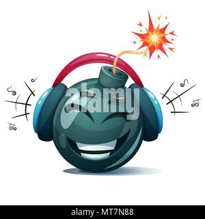 Caricature de bombe, fusible, wick, bougies d'icône. Musique smiley. Illustration de Vecteur