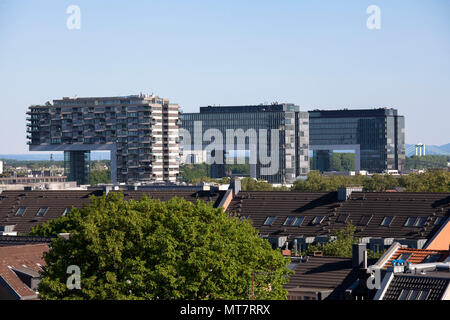 Allemagne, Cologne, vue sur les toits de la ville méridionale de la grue maisons dans le port de Rheinau. Deutschland, Koeln, Blick über die Daecher de Banque D'Images