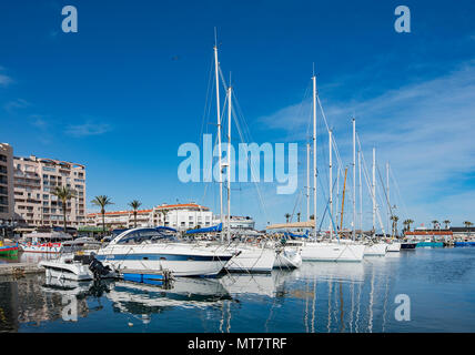 Bateaux à voile à Saint-Cyprien Plage marina, Roussillon, Pyrénées-Orientales, France Banque D'Images