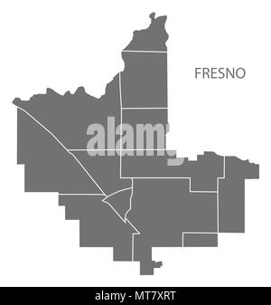 Plan de la ville de Fresno en Californie par les quartiers gris illustration forme silhouette Illustration de Vecteur