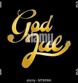 Jul, dieu scandinave d'or mots Joyeux Noël sur fond noir, vector illustration Illustration de Vecteur