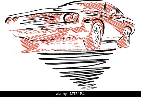 Vintage muscle car le dessin. Hand drawn vector illustration. Illustration de Vecteur