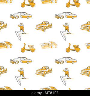 Transport ancien modèle sans couture des panneaux. Hand drawn vector illustration. Illustration de Vecteur