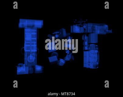 Texte composé par l'ITO appareils intelligents le rendu en mode X-ray. Internet des Objets concept. Les produits de consommation. Le rendu 3D image. Banque D'Images