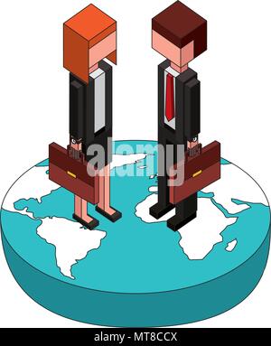 Businessman and businesswoman holding briefcase sur isométrique mondiale Illustration de Vecteur