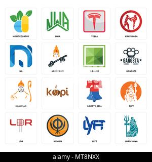 Ensemble de 16 icônes modifiable simple comme le Seigneur Shiva, lyft, sikhisme, LDR, shiv, homéopathie, na, hanuman, carré peut être utilisé pour le mobile, l'interface utilisateur web Illustration de Vecteur