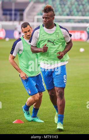 Saint-gall, Suisse. 28 mai 2018. Mario Balotelli pendant la Coupe du Monde de Football 2018 Italie match de préparation contre l'Arabie saoudite à Saint-Gall. L'équipe nationale d'Arabie Saoudite est à l'aide du jeu pour se préparer à la Coupe du Monde FIFA 2018 tournoi final en Russie tandis que l'Italie ne s'est pas qualifié pour la finale de la Coupe du monde. Banque D'Images