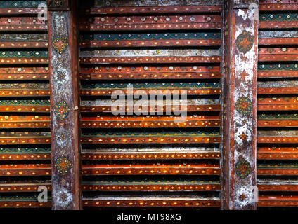 Plafond peint dans le château de Jabrin, Ad Dakhiliyah Région, Jabreen, Oman Banque D'Images