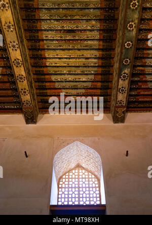 Plafond peint dans le château de Jabrin, Ad Dakhiliyah Région, Jabreen, Oman Banque D'Images