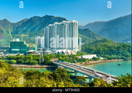 Avis de Tung Chung, district de Hong Kong sur l'île de Lantau Banque D'Images