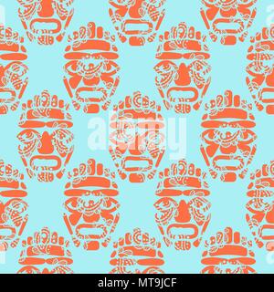 Hawaii tiki masque tribal seamless pattern simple. Illustration de Vecteur