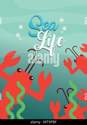 Caricature de la vie marine Illustration de Vecteur