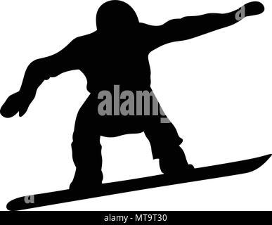 Homme snowboarder jump et de vol silhouette noire Illustration de Vecteur
