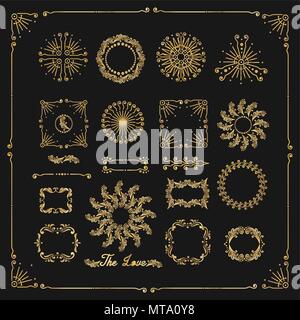 Vector set d'éléments décoratifs, bordure, trame avec des éléments floraux pour la conception d'invitation, cartes de vœux, mariage, carte cadeau, certificat, diplôme, vo Illustration de Vecteur