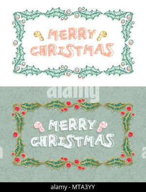 Vector set de cartes de Noël avec des décorations de Noël. Hand drawn Illustration de Vecteur