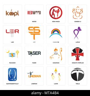 Ensemble de 16 icônes modifiable simple comme tesla, laxmi, poseur, par essence, templiers, , ldr, mahadev, Rainbow peut être utilisé pour le mobile, web Illustration de Vecteur