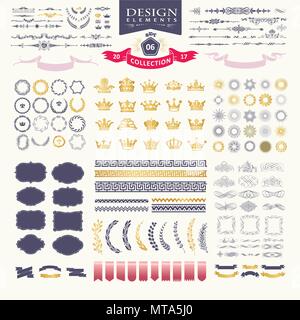 Éléments de design premium. Super pour retro vintage logos. Starbursts, des cadres, des couronnes, des lauriers et des rubans Illustration de Vecteur