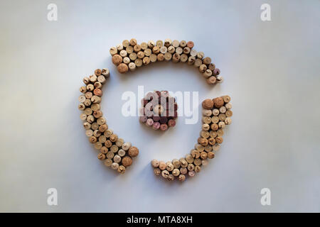 Wine corks abstract silhouette d'obturation isolé sur blanc d'un high angle view Banque D'Images