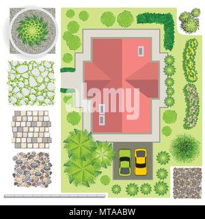 Éléments de conception paysage détaillé. Faire votre propre plan. Vue d'en haut Illustration de Vecteur