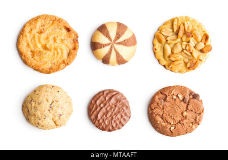 Différents types de cookies sucré isolé sur fond blanc. Banque D'Images