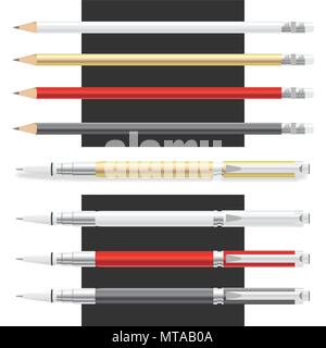 Grand ensemble de crayons de couleur et de l'ingénierie, bureau avec des gommes vector illustration Illustration de Vecteur