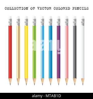 Collection de crayons de couleur avec des gommes, vector illustration Illustration de Vecteur