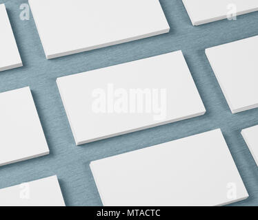 Maquette de cartes d'affaires horizontales stacks disposés en rangées au fond texturé gris Banque D'Images