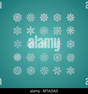 Flocons blancs icône sur fond dégradé de couleur vert et blanc. Collection art graphique pour votre conception Joyeux Noël et Bonne Année. Illustration de Vecteur