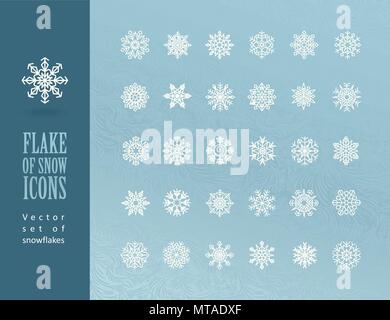 Ensemble de flocons de Noël sur fond bleu Illustration de Vecteur