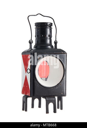 Vintage ancien lampe de signalisation ferroviaire isolé sur fond blanc Banque D'Images