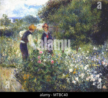 Pierre-Auguste Renoir - cueillette des fleurs (Conversation avec le jardinier) 1875 Banque D'Images