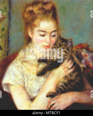 Pierre-Auguste Renoir - Femme avec un chat, C.1875 Banque D'Images