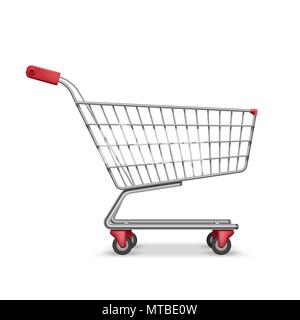 Supermarché métallique vide panier Vue de côté isolé sur blanc. Panier de supermarché réaliste, détail pushcart vector illustration Illustration de Vecteur