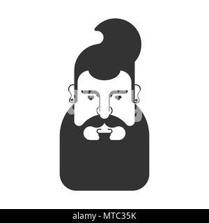 Hipster face avec barbe. La mode des cheveux et des tunnels dans les oreilles. Vector illustration Illustration de Vecteur