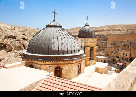 Monastère grec-orthodoxe Grande Laure de Saint Sabbas le sanctifié (Mar Saba) dans la région de désert de Judée. La Palestine, Israël. Banque D'Images