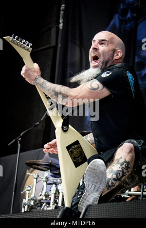 Toronto, Ontario, Canada. 29 mai, 2018. Le groupe de heavy metal américain Anthrax effectué au complet étape Budweiser à Toronto. Les membres de la bande : IAN SCOTT, Frank BELLO, JOEY BELLADONNA, JONATHAN DONAIS Crédit : Igor Vidyashev/ZUMA/Alamy Fil Live News Banque D'Images