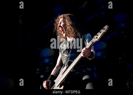 Toronto, Ontario, Canada. 29 mai, 2018. Le groupe de heavy metal américain Anthrax effectué au complet étape Budweiser à Toronto. Les membres de la bande : IAN SCOTT, Frank BELLO, JOEY BELLADONNA, JONATHAN DONAIS Crédit : Igor Vidyashev/ZUMA/Alamy Fil Live News Banque D'Images