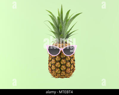 Avec des lunettes d'ananas sur un fond vert. Le rendu 3D Banque D'Images