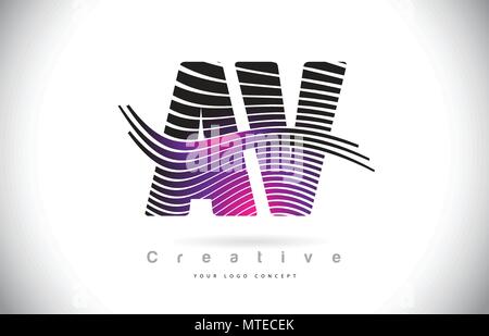 Un AV V Texture zébrée Lettre Logo Design créatif avec lignes et Swosh en violet magenta vecteur de couleur. Illustration de Vecteur